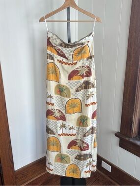 Paper Heart NWT Strapless Smocked Back Maxi Dress Palm Arch Linen Blend Womens L